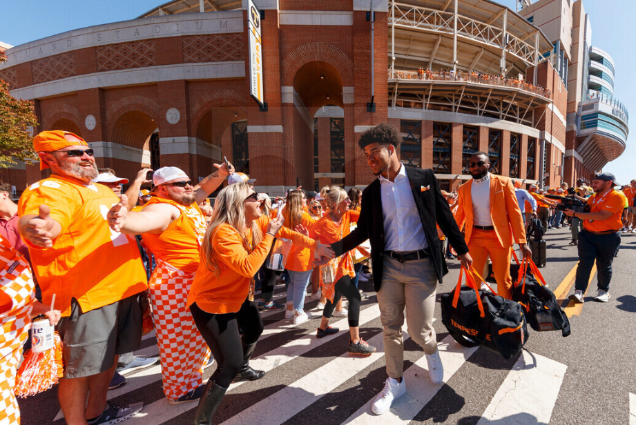 Linebacker Aaron Beasley #24 of the Tennessee Volunteers during the Vol walk before the the game between the Alabama Crimson Tide and the Tennessee Volunteers at Neyland Stadium in Knoxville